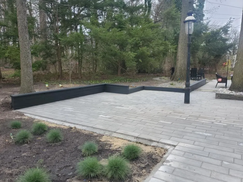 Paver Patio Backyard Wide by Down To Earth Landscaping.