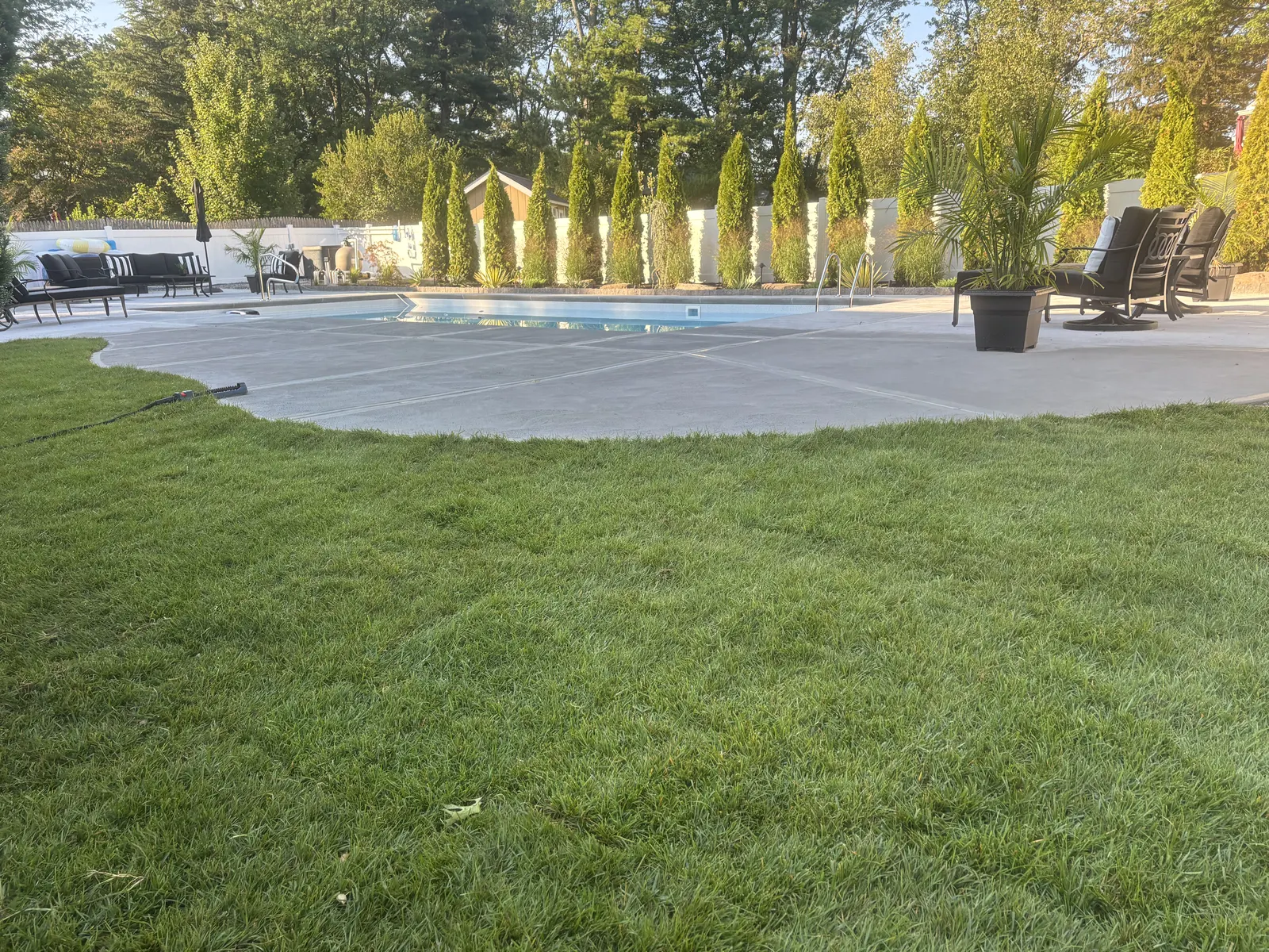 Pool Yard Lawn After by Down To Earth Landscaping.